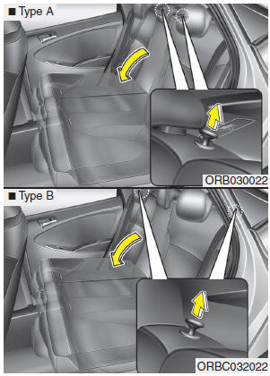 4.Pull on the seatback folding lever, then fold the seat toward the front of