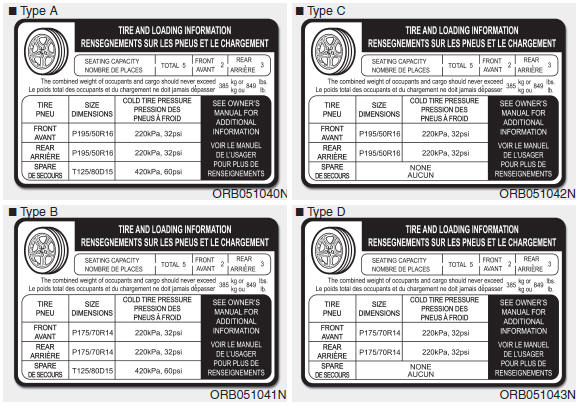 The label located on the driver's door sill gives the original tire size, cold