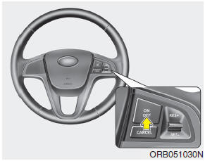 1. Push the cruise ON-OFF button on the steering wheel to turn the system on.