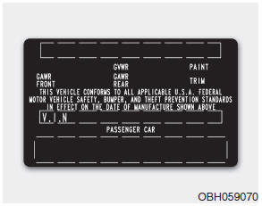 The certification label is located on the driver's door sill at the center pillar.