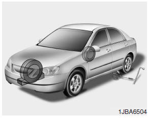 4. Remove the wheel lug nut wrench, jack, jack handle, and spare tire from the