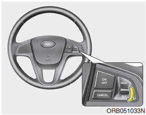 3. Push the SET- switch, and release it at the desired speed. The SET indicator