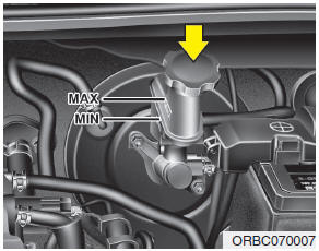 Check the fluid level in the reservoir periodically. The fluid level should be