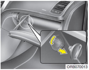 2. With the glove box open, remove the stoppers by turning them counterclockwise